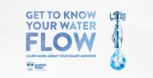 Dundee Domestic Smart Monitor Trial Graphic with Get to Know Your Water Flow text next to a tap with a water drop