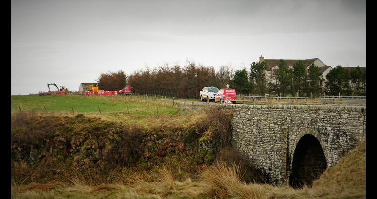 Scottish Water van at a bridge near to ongoing works