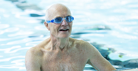 Learn to Swim Never too Late John Nicholson in the pool at his Learn to Swim lesson